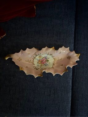 Birks Decorative Pink Porcelain Floral Serving Dish with Gold Trim